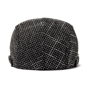 Breathable cotton linen grey-black woven beret hat in vintage British style for men and women