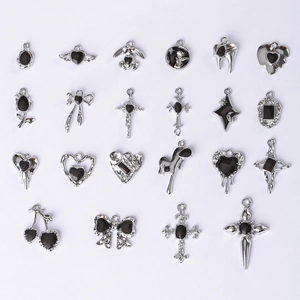 Gothic Y2K style dark heart cross and butterfly charms for DIY jewelry making