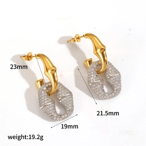 Detailed size specifications for gold and silver earrings with zircon pave
