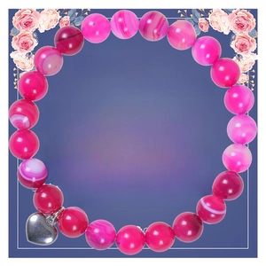 Pink weathered agate beaded bracelet with heart pendant on inspirational gift card
