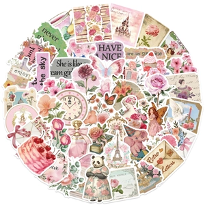 50pcs vintage pink girl doodle stickers for laptop guitar and suitcase decoration