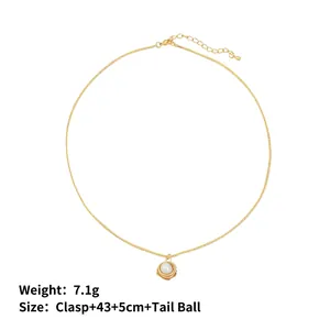 Elegant gold flower pearl pendant necklace with 43cm chain and 5cm extension