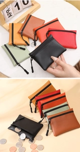 Texture dettagliata di portamonete in pelle PU colorata con tiranti lunghi e grana morbida