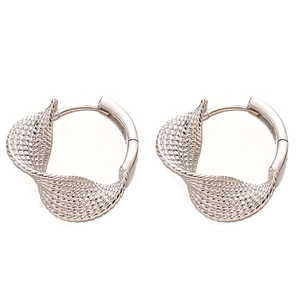 Minimalist silver twisted geometric hoop earrings with textured metal finish for women