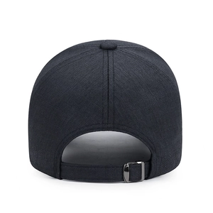 Rear view of black outdoor baseball cap featuring a premium metal adjustable buckle closure