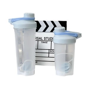 Dual-size protein shaker bottle set with mixing ball and measurement scales