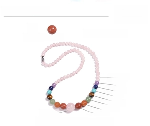 Detail view of Bohemian chakra necklace with labeled natural stone beads 6mm to 16mm