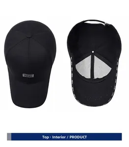 Detailed top and interior view of black baseball cap with embroidered FEWK letter patch