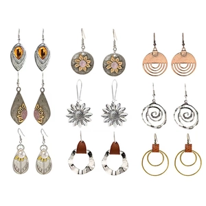 Vintage Bohemian Sunflower Geometric Round Drop Earrings Alloy Leather Faux Artificial Pearl Ethnic Style For Women
