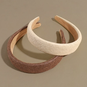 Handmade woven straw headbands in coffee and beige with soft velvet inner lining