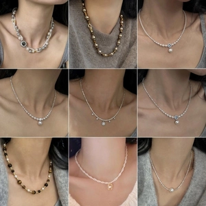 Elegant Artificial Pearl Necklace Clavicle Chain For Women With Imitation Artificial Pearls And Tiger Eye Stone Vintage French Style Jewelry