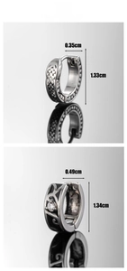 Detail showing dimensions of vintage titanium steel earrings with cross and zircon accents