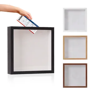 Shadow box frame for tickets and coins in black, white, and wood grain finishes