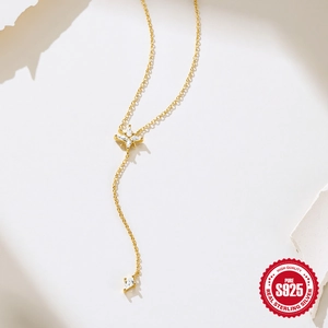 Elegant S925 sterling silver Y-shaped necklace with sparkling star pendant in 18K gold finish
