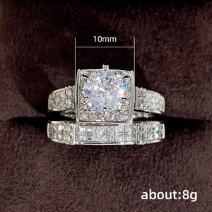 Sparkling silver cubic zirconia bridal ring set with 10mm center stone in jewelry box