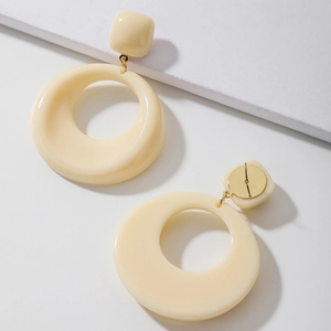 Minimalist cream yellow acrylic geometric earrings featuring a square stud and round hoop