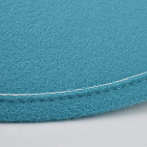 Detailed macro shot of the blue felt fedora hat edge featuring clean uniform stitching
