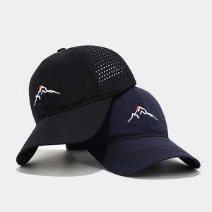 Breathable mesh quick-dry baseball cap with mountain embroidery and laser-cut vents