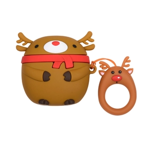 Gros plan détaillé d'un étui en silicone renne brun avec une sangle de bague assortie