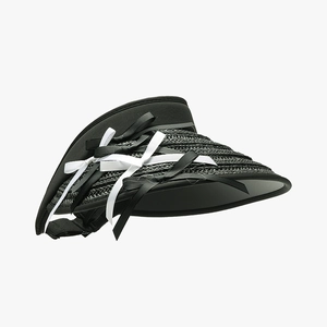Women's black and white mixed weave sun visor hat with decorative ribbon bow tie details