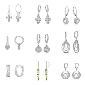 Collection of S925 sterling silver earrings with zircon stones and geometric charms
