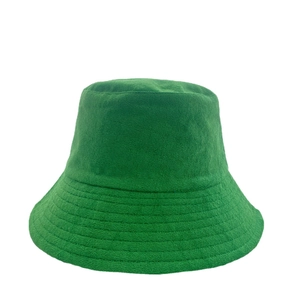 Solid green terry cloth bucket hat for men and women featuring soft towel fabric texture