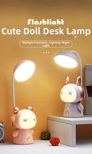 Detail view of cartoon LED desk lamp with flexible neck and touch control feature
