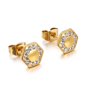 Goldene geometrische Sechseck-Ohrstecker mit funkelnden Strasssteinen im minimalistischen Stil