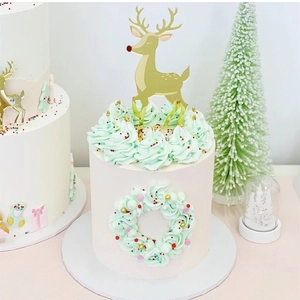 Christmas cake topper acrylic reindeer Christmas tree festive party cake decoration details