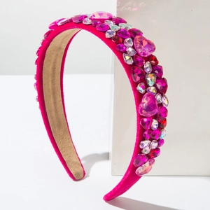 Baroque rose red velvet headband with colorful rhinestones for Valentine's Day