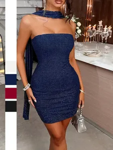 Dames Strapless Mini-Jurk Met Pailletten En Bijpassende Sjaal Sexy Bodycon Avondfeest Clubwear Glinsterende Outfit
