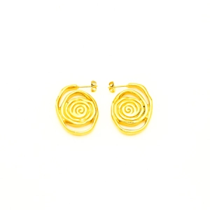Exaggerated spiral 18k gold plated stainless steel stud earrings in vintage swirl style