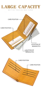 Detail of tan leather wallet interior showing multiple card slots and large cash capacity