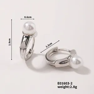 Detail showing dimensions of pearl hoop earrings: 1.9cm height and 0.6cm pearl diameter