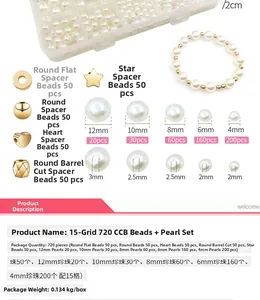 DIY jewelry making kit with 720 pieces of pearls and star beads in a 15-grid storage box
