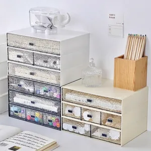 Stapelbarer Schreibtisch-Organizer mit lichtdurchlässigen Wasserwellen-Paneelen für Büroartikel
