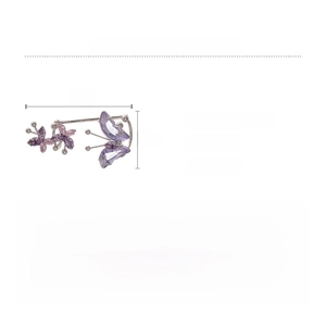 Detailed size chart and material specs for the purple zircon butterfly ear cuff