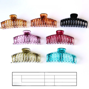 Detailed color options for large 13cm glossy claw clips showing various plastic finishes