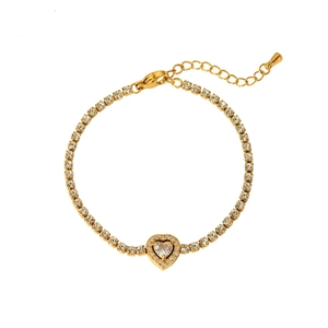 18k gold plated stainless steel tennis bracelet with heart zircon pendant and lobster clasp
