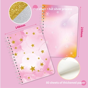 Pink A5 spiral journal set with hot silver stamping and thick paper for children