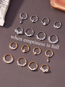 Set of titanium nose rings with sparkling 5A cubic zirconia in gold and silver finishes