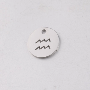 Macro shot of a 12mm stainless steel Aquarius zodiac pendant with hollowed circular design