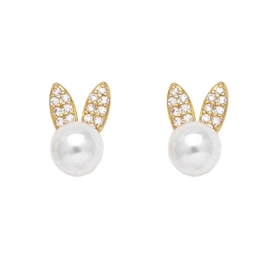 Boucles d'oreilles perles en forme d'oreilles de lapin avec oxydes de zirconium