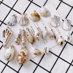 Retro Marine Shell Charms Gold Edged Scallop Conch Pendants For DIY Jewelry Making Accessories Elegant Natural Style