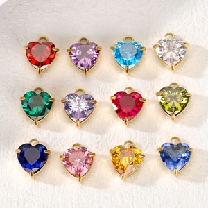 Heart Birthstone Charms For Jewelry Making Stainless Steel 18K Gold Plated Cubic Zirconia Pendants DIY Accessories