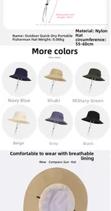 Detail view of quick-dry nylon sun hat features breathable mesh and 30cm windproof cord