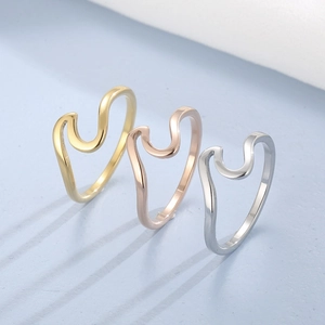 Minimalist Wave Shape Stainless Steel Ring Geometric High Polish Stacking Band Jewelry For Women Men Simple Elegant Non-Tarnish
