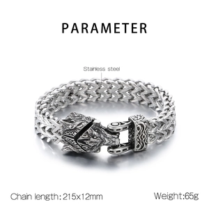 Dettagli del bracciale a testa di lupo in acciaio inossidabile retrò con catena da 215mm