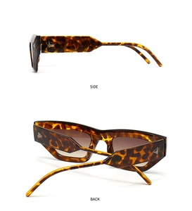 Side and back view of tortoiseshell cat-eye sunglasses with thick temples on white background