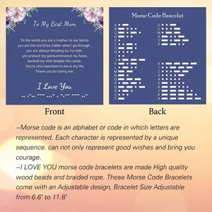 Bracelet code Morse I Love You avec perles en pierre de lave et cordon réglable
